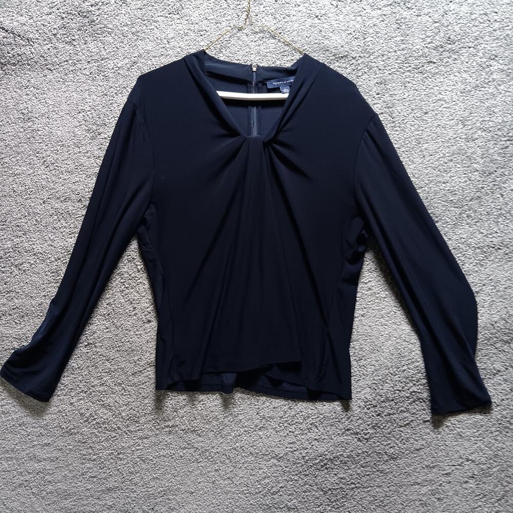 Tommy Hilfiger Twist Front Top Navy Size Large Women’s Blouse